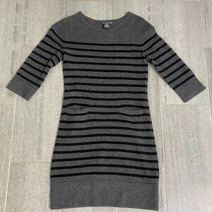 Chelsea & Theodore Striped Cashmere Wool Mini Dress Grey/Black Size 0-2 Petite